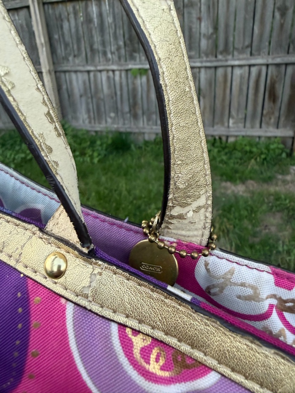 COACH Purple Multicolor Signature Print Tote with Gold Trim - Picture 8 of 15